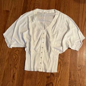 Generra short sleeve white cardigan with rhinestone buttons